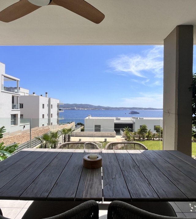 Resa Estates Ibiza apartment for sale te koop zeezicht sea views Cala gracio terrace table.jpeg